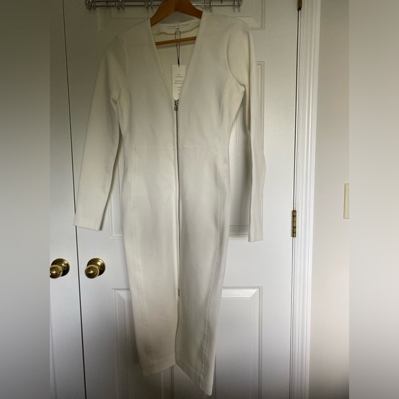 Women Ivory Slit Front V-Neck Dress - Picture 3 of 13